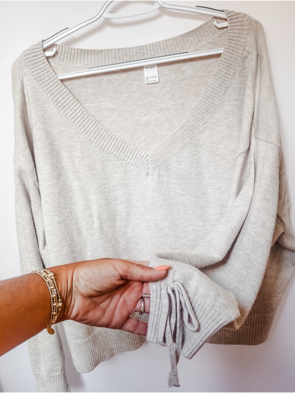 Gilly Hicks Women's V-Neck Lightweight Off-Shoulder Sweater - Light Gray - Picture 2 of 4